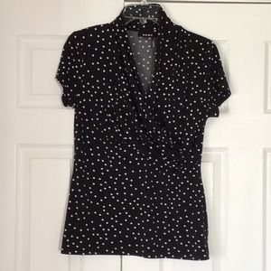 DKNY black and white polka dot blouse